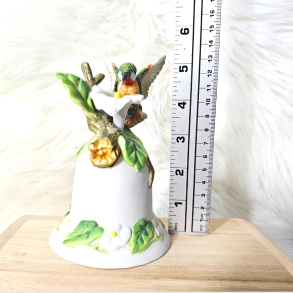 Collectible Green Hummingbird White Flower Nature Garden Porcelain Bell Figurine - Picture 6 of 9